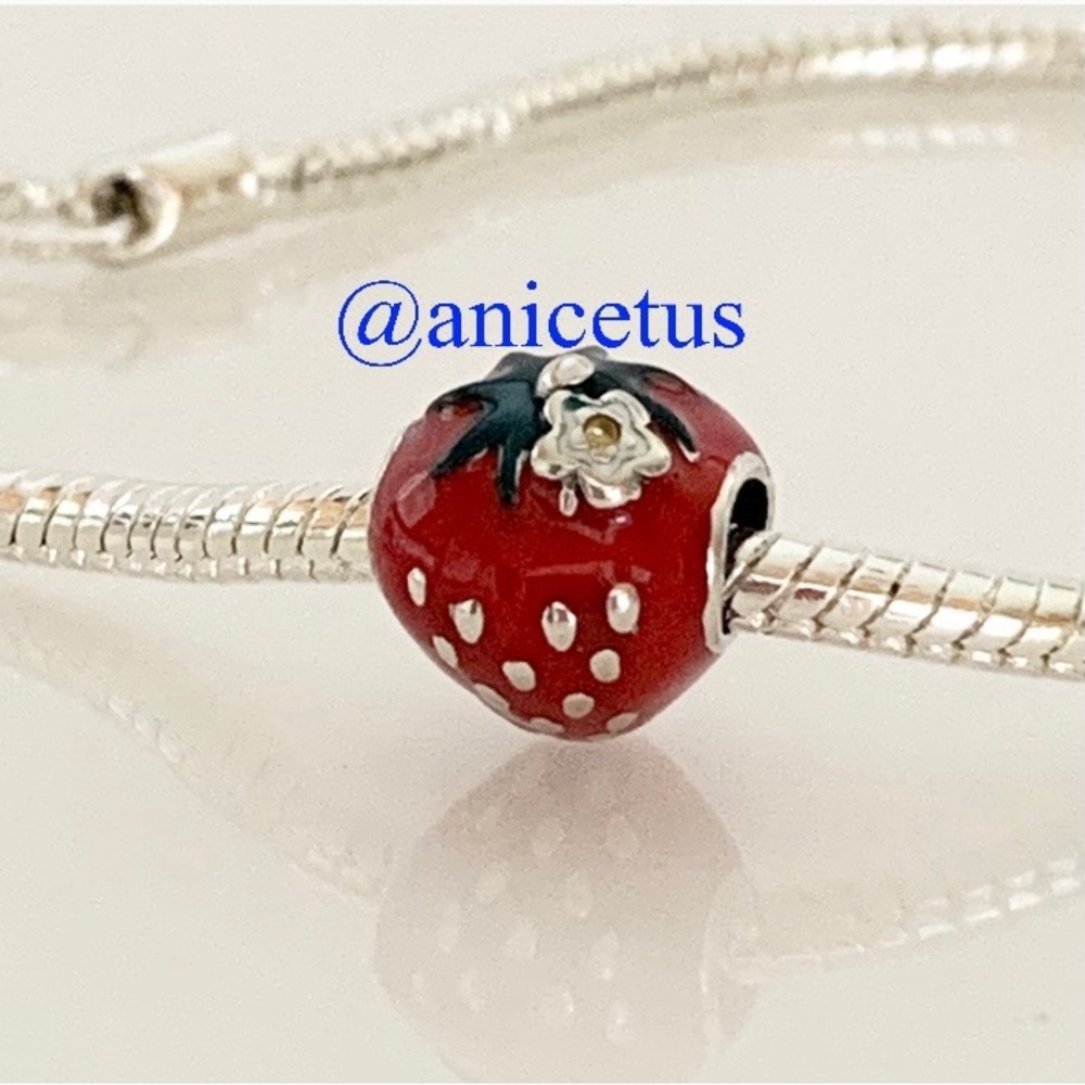 NWOT S925 Sterling Silver Seeded Strawberry Fruit Charm
